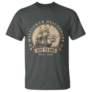Mayflower Descendant T Shirt 405 Years Pilgrim Fathers Thanksgiving History TS11 Dark Heather Print Your Wear