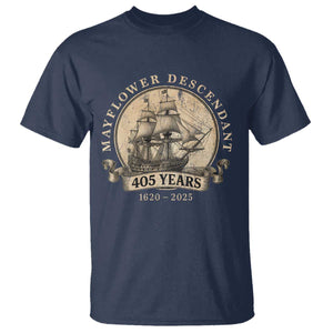 Mayflower Descendant T Shirt 405 Years Pilgrim Fathers Thanksgiving History TS11 Navy Print Your Wear