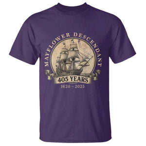 Mayflower Descendant T Shirt 405 Years Pilgrim Fathers Thanksgiving History TS11 Purple Print Your Wear