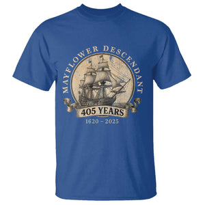 Mayflower Descendant T Shirt 405 Years Pilgrim Fathers Thanksgiving History TS11 Royal Blue Print Your Wear