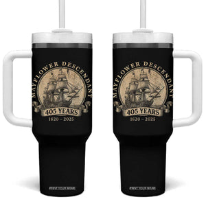 Mayflower Descendant Tumbler With Handle 405 Years Pilgrim Fathers Thanksgiving History TS11 One Size: 40 oz Black Print Your Wear