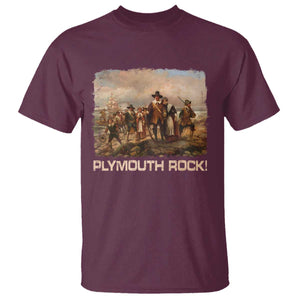 Plymouth Rock T Shirt Mayflower Pilgrims Thanksgiving History TS11 Maroon Print Your Wear