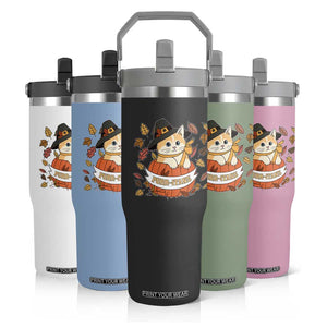 Funny Thanksgiving Cat Lover Flip Straw Tumbler Purritans Pilgrim Puritans Hat TS11 Print Your Wear