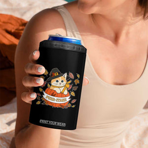 Funny Thanksgiving Cat Lover 4 in 1 Can Cooler Tumbler Purritans Pilgrim Puritans Hat TS11 Print Your Wear
