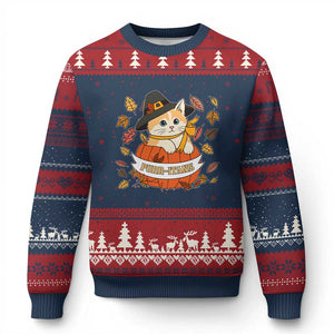 Funny Thanksgiving Cat Lover Ugly Christmas Sweater Purritans Pilgrim Puritans Hat TS11 Navy Red Print Your Wear
