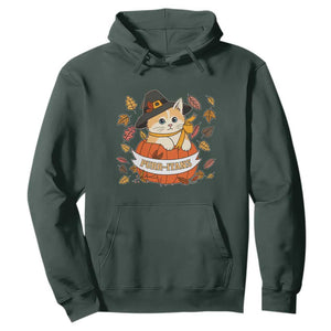 Funny Thanksgiving Cat Lover Hoodie Purritans Pilgrim Puritans Hat TS11 Dark Forest Green Print Your Wear