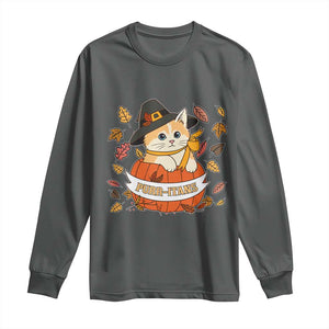 Funny Thanksgiving Cat Lover Long Sleeve Shirt Purritans Pilgrim Puritans Hat TS11 Dark Heather Print Your Wear