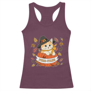 Funny Thanksgiving Cat Lover Racerback Tank Top Purritans Pilgrim Puritans Hat TS11 Maroon Print Your Wear