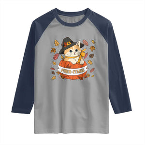 Funny Thanksgiving Cat Lover Raglan Shirt Purritans Pilgrim Puritans Hat TS11 Sport Gray Navy Print Your Wear