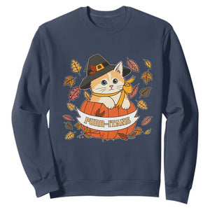 Funny Thanksgiving Cat Lover Sweatshirt Purritans Pilgrim Puritans Hat TS11 Navy Print Your Wear
