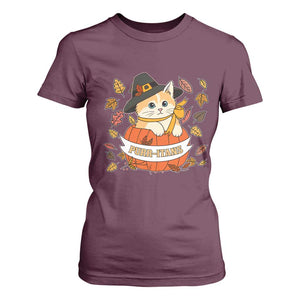 Funny Thanksgiving Cat Lover T Shirt For Women Purritans Pilgrim Puritans Hat TS11 Maroon Print Your Wear