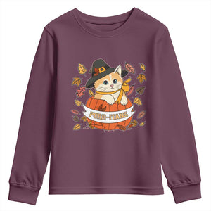 Funny Thanksgiving Cat Lover Youth Sweatshirt Purritans Pilgrim Puritans Hat TS11 Maroon Print Your Wear