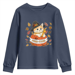 Funny Thanksgiving Cat Lover Youth Sweatshirt Purritans Pilgrim Puritans Hat TS11 Navy Print Your Wear