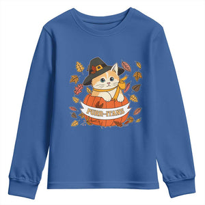 Funny Thanksgiving Cat Lover Youth Sweatshirt Purritans Pilgrim Puritans Hat TS11 Royal Blue Print Your Wear