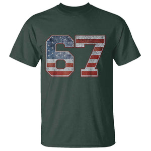 Funny Six Seven 67 Meme Vintage American Flag T Shirt TS11 Dark Forest Green Print Your Wear