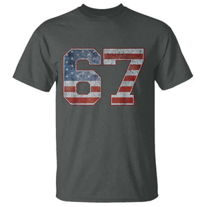 Funny Six Seven 67 Meme Vintage American Flag T Shirt TS11 Dark Heather Print Your Wear