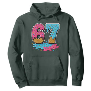 Funny 67 Ice Cream Drip Meme Six Seven Gen Alpha Slang Hoodie TS11 Dark Forest Green Print Your Wear