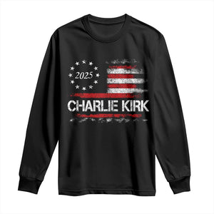 Charlie Kirk 2025 Long Sleeve Shirt Freedom Vintage American Flag TS11 Black Print Your Wear