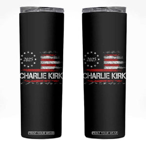 Charlie Kirk 2025 Skinny Tumbler Freedom Vintage American Flag TS11 Black Print Your Wear