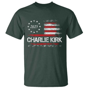 Charlie Kirk 2025 T Shirt Freedom Vintage American Flag TS11 Dark Forest Green Print Your Wear