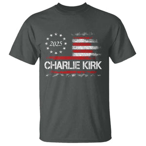 Charlie Kirk 2025 T Shirt Freedom Vintage American Flag TS11 Dark Heather Print Your Wear