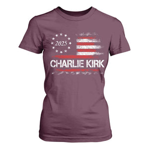 Charlie Kirk 2025 T Shirt For Women Freedom Vintage American Flag TS11 Maroon Print Your Wear