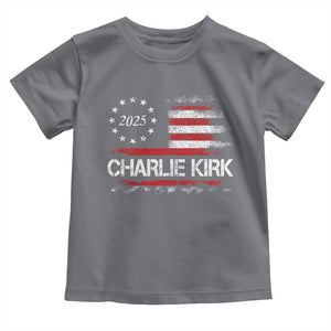 Charlie Kirk 2025 Toddler T Shirt Freedom Vintage American Flag TS11 Charcoal Print Your Wear