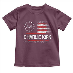 Charlie Kirk 2025 Toddler T Shirt Freedom Vintage American Flag TS11 Maroon Print Your Wear