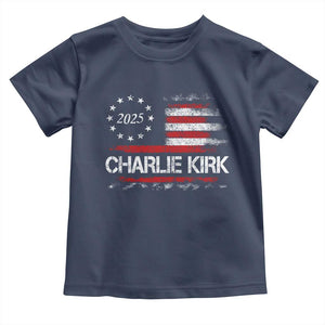 Charlie Kirk 2025 Toddler T Shirt Freedom Vintage American Flag TS11 Navy Print Your Wear