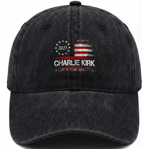 Charlie Kirk 2025 Washed Cotton Baseball Cap Freedom Vintage American Flag TS11 Print Your Wear
