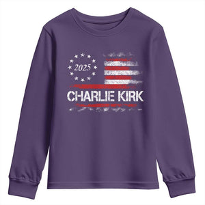 Charlie Kirk 2025 Youth Sweatshirt Freedom Vintage American Flag TS11 Purple Print Your Wear