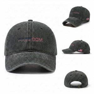 Freedom Patriotic Motivational Quote American Flag Washed Cotton Baseball Cap TS11 Washed Cap Universal Fit Dark Green Print Your Wear