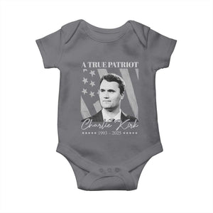 A True Patriot Charlie Kirk Baby Onesie Vintage American Flag TS11 Charcoal Print Your Wear