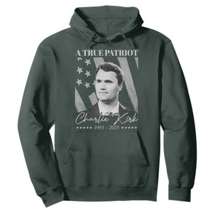 A True Patriot Charlie Kirk Hoodie Vintage American Flag TS11 Dark Forest Green Print Your Wear