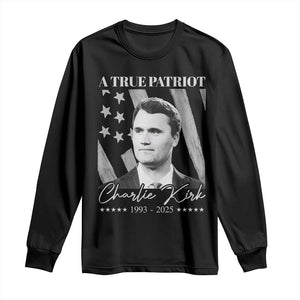 A True Patriot Charlie Kirk Long Sleeve Shirt Vintage American Flag TS11 Black Print Your Wear