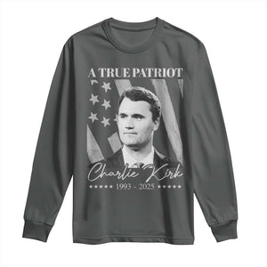 A True Patriot Charlie Kirk Long Sleeve Shirt Vintage American Flag TS11 Dark Heather Print Your Wear