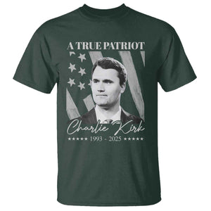 A True Patriot Charlie Kirk T Shirt Vintage American Flag TS11 Dark Forest Green Print Your Wear