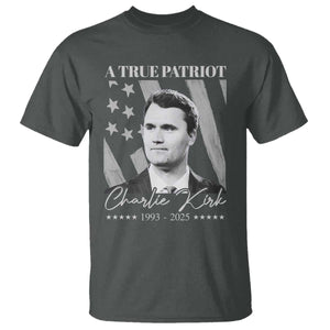 A True Patriot Charlie Kirk T Shirt Vintage American Flag TS11 Dark Heather Print Your Wear