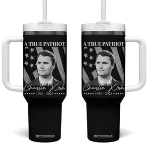 A True Patriot Charlie Kirk Tumbler With Handle Vintage American Flag TS11 One Size: 40 oz Black Print Your Wear