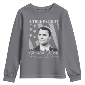 A True Patriot Charlie Kirk Youth Sweatshirt Vintage American Flag TS11 Charcoal Print Your Wear