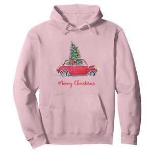 Merry Christmas Hoodie Vintage Xmas Tree Car TS11 Light Pink Print Your Wear