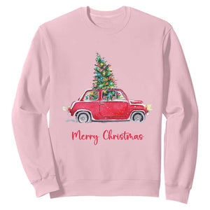 Merry Christmas Sweatshirt Vintage Xmas Tree Car TS11 Light Pink Print Your Wear