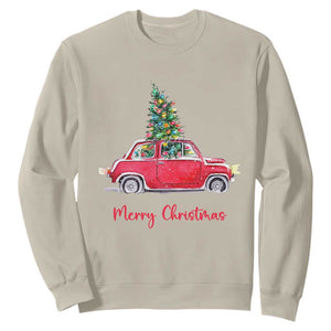 Merry Christmas Sweatshirt Vintage Xmas Tree Car TS11 Sand Print Your Wear