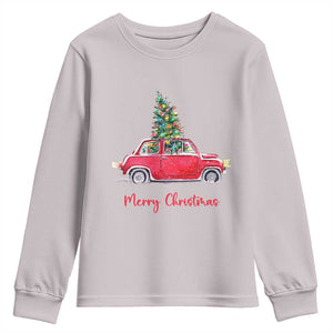 Merry Christmas Youth Sweatshirt Vintage Xmas Tree Car TS11 Ice Gray Print Your Wear
