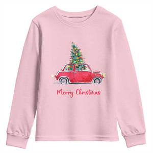 Merry Christmas Youth Sweatshirt Vintage Xmas Tree Car TS11 Light Pink Print Your Wear