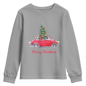 Merry Christmas Youth Sweatshirt Vintage Xmas Tree Car TS11 Sport Gray Print Your Wear