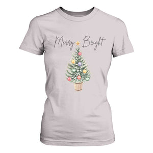 Christmas T Shirt For Women Merry And Bright Retro Xmas Tree TS11 Ice Gray Print Your Wear