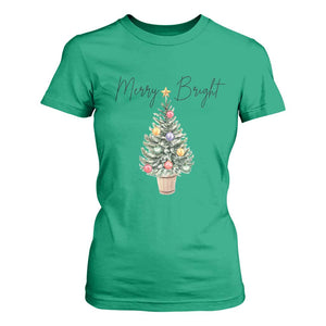 Christmas T Shirt For Women Merry And Bright Retro Xmas Tree TS11 Irish Green Print Your Wear