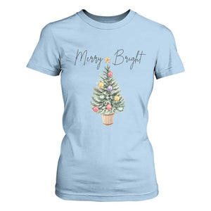Christmas T Shirt For Women Merry And Bright Retro Xmas Tree TS11 Light Blue Print Your Wear