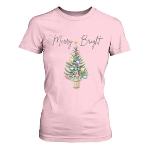 Christmas T Shirt For Women Merry And Bright Retro Xmas Tree TS11 Light Pink Print Your Wear